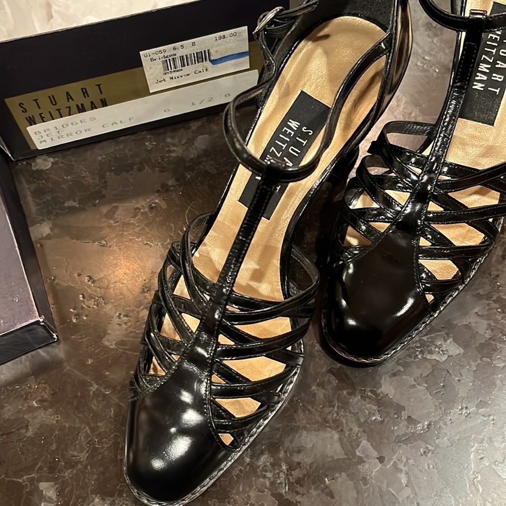 Stuart Weitzman Black Strap Heels Size 6.5